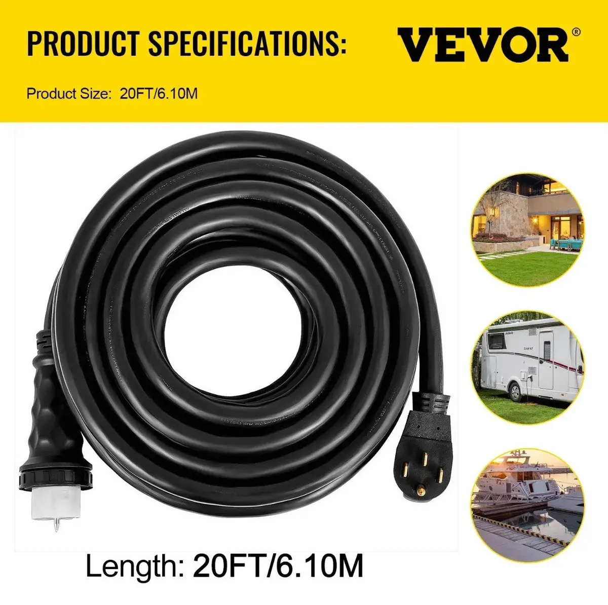 Vevor 20 Ft Generator Extension Cord 50Amp N14-50P Cs636 Locking Connector 1