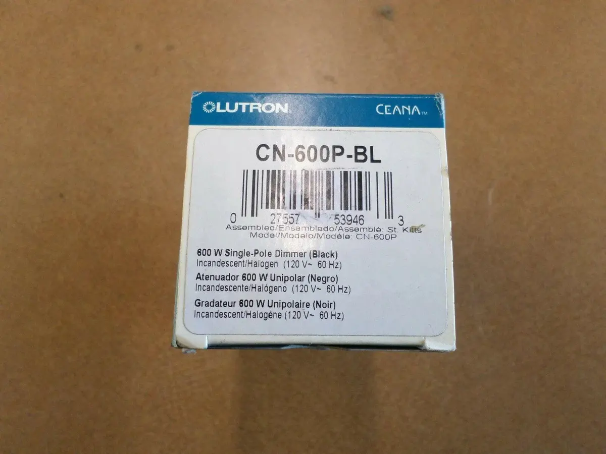 Lutron Ceana Cn-600P-Bl 600W Single-Pole Dimmer, Black 1