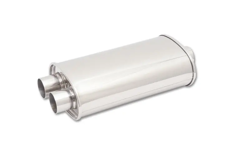 Vibrant Stainless Polished Oval Single In Dual Out Muffler 1